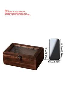 1pc Vintage Handmade Wooden Jewelry Box - With Embossed Metal Lid, Retro Brown Wooden Storage Box With Clasp, Nordic Style Desktop Organizer Box For Storing Jewelry, Small Accessories, Cosmetics - Wood Color - View 3