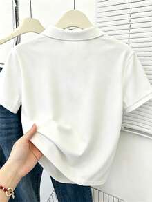SHEIN Áo polo ngắn tay nữ màu trơn, kiểu dáng thường ngày, thoải mái cho mùa hè. - Nhiều màu - Xem 2