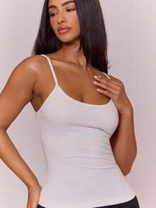 MUSERA ESSENTIALS Áo tank top dáng dài, hai dây, ôm sát, cổ tròn, chất liệu pha cotton, thích hợp cho mùa xuân hè, đi nghỉ mát, mặc hàng ngày, dễ thương, đơn giản, thiết yếu. - trắng - Xem 2