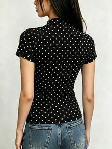 Rina Fox Camiseta de mujer con media cartera con cremallera y estampado de lunares versátil de moda - Multicolor - Ver 2