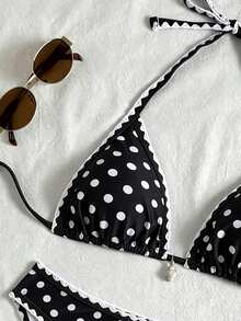 Swim Mod 女款圓點印花掛脖綁背兩件式泳衣套裝，夏季度假海灘適用 - 彩色 - View 6