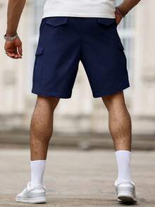 Manfinity Homme Plus Size Men's Casual Cargo Shorts - Navy Blue - View 2