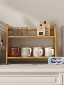 A Creative Double-Layer Rattan Desktop Storage Rack That Can Store Cups, Coffee, Snacks, Water Bottles, And Small Ornaments. - Multicolor - View 1