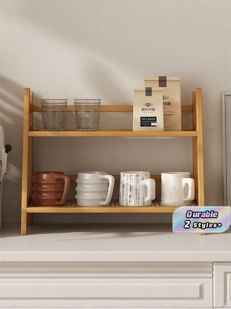 A Creative Double-Layer Rattan Desktop Storage Rack That Can Store Cups, Coffee, Snacks, Water Bottles, And Small Ornaments. - Multicolor - View 1