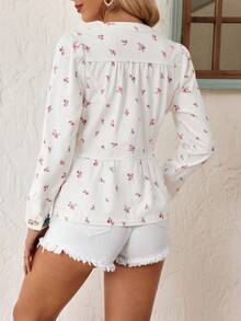 EMERY ROSE Áo khoác denim nữ kiểu dáng thường ngày họa tiết hoa nhỏ li ti cài cúc phía trước - trắng - Xem 6