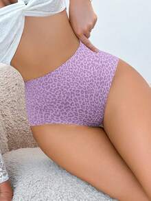 SHEIN 1pc Women Leopard Print High-Waist Briefs - Purple - View 5