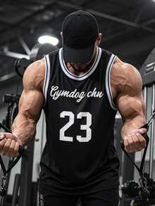 GymBeat Áo tank top thể thao cổ tròn in chữ dành cho nam - màu đen - Xem 3