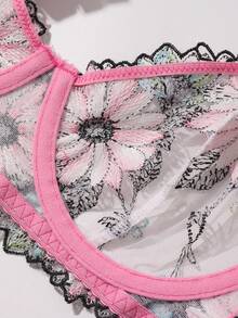 DAZY 2pcs Colorful Floral Lace Semi-Sheer Sexy Lingerie Set For Women - Pink - View 9