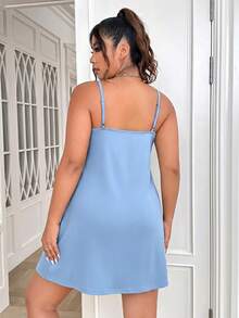 SHEIN EZwear Plus Size Women Fashion Versatile Solid Color Spaghetti Strap Backless Dress - Sky Blue - View 2