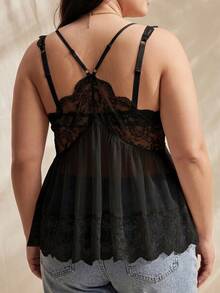 Solflare Áo camisole mùa hè dành cho nữ cỡ lớn, màu trơn, phối lưới, xuyên thấu. - màu đen - Xem 2