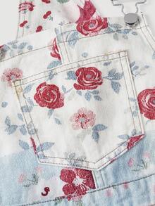Sweetra Summer Casual Patchwork Print Denim Bib Pants - Multicolor - View 3