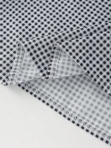 SHEIN LUNE Plus Size Women Plaid Square Collar Short Puff Sleeve Casual Shirt - Black and White - View 5