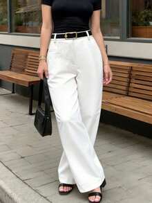 Airaco Petite Women's Casual Business Solid Color Suit Pants, Versatile For Daily Commute And Home Wear ,Petite Women - White - View 4