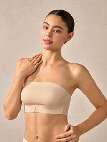 Veilyse Áo lót nữ không dây, không đường may, cài trước, không gọng, chống trượt, kiểu áo quây gợi cảm, áo lót liền thân nửa cúp không gọng, nội y nửa thân vô hình - Màu be - Xem 3