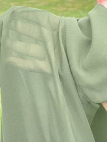 SHEIN EZwear 女士大码透明纯色前开襟长袖衬衫 - 綠色 - 查看 10