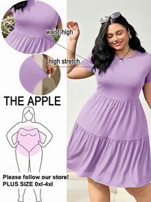 Solflare Plus Size Women's Casual Summer Vacation & Commute Solid Color Short Sleeve Dress - Mauve Purple - View 1