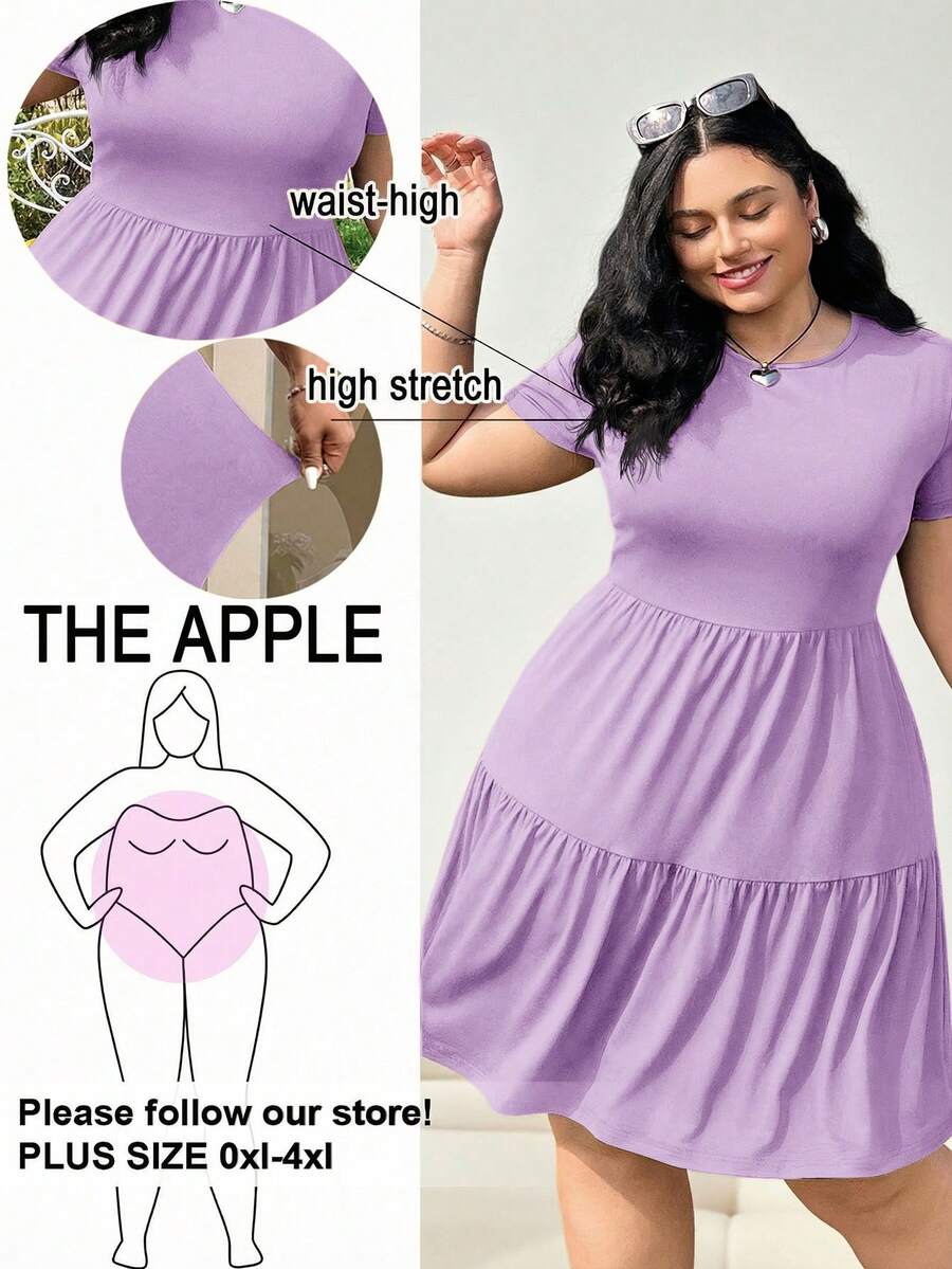 Solflare Plus Size Women's Casual Summer Vacation & Commute Solid Color Short Sleeve Dress - Mauve Purple - View 1