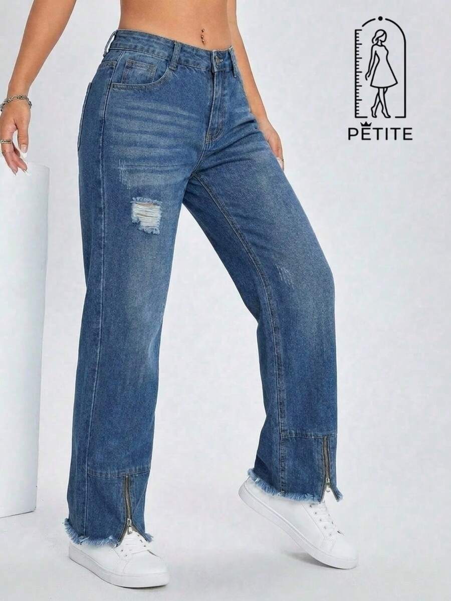 Jean Cut Mom Petite High Shot Straight Chest Light Bottom Closure - Índigo Clásico - View 1