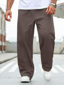 Manfinity Homme Plus Size Men's Casual Sports Solid Color Slant Pocket Pants - Coffee Brown - View 4