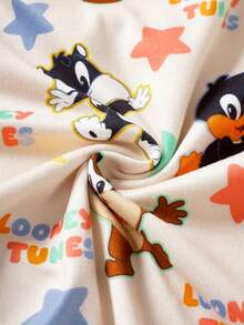 LOONEY TUNES X SHEIN Bộ đồ ngủ bé trai in hình hoạt hình, gồm áo tay ngắn cổ tròn và quần legging. - trắng - Xem 4