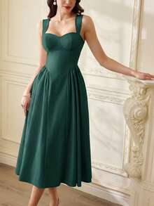 Vestido elegante vintage para mujer con bolsillos, vestido de té casual amarillo para fiestas, festivales y vacaciones, vestido blanco de verano para mujer, vestido de fiesta con c - Verde Oscuro - Ver 6