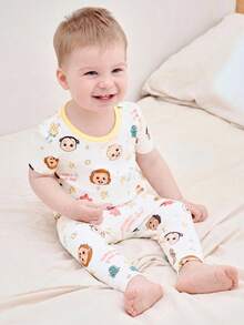 CoComelon X SHEIN Baby Boy Round Neck Short Sleeve Top And Leggings Pajama Set - Multicolor - View 3