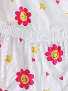 SHEIN Playful Pals 6件組幼童女嬰夏季無袖吊帶背心套裝 可愛白色甜美印花吊帶洋裝上衣&蝴蝶結澎澎短褲 柔軟休閒家庭套裝 - 彩色 - 查看 6