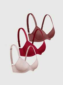 SHEIN 3pcs Comfortable Bras & Wireless Bras (Red + Beige + Reddish Brown) - Multicolor - View 5