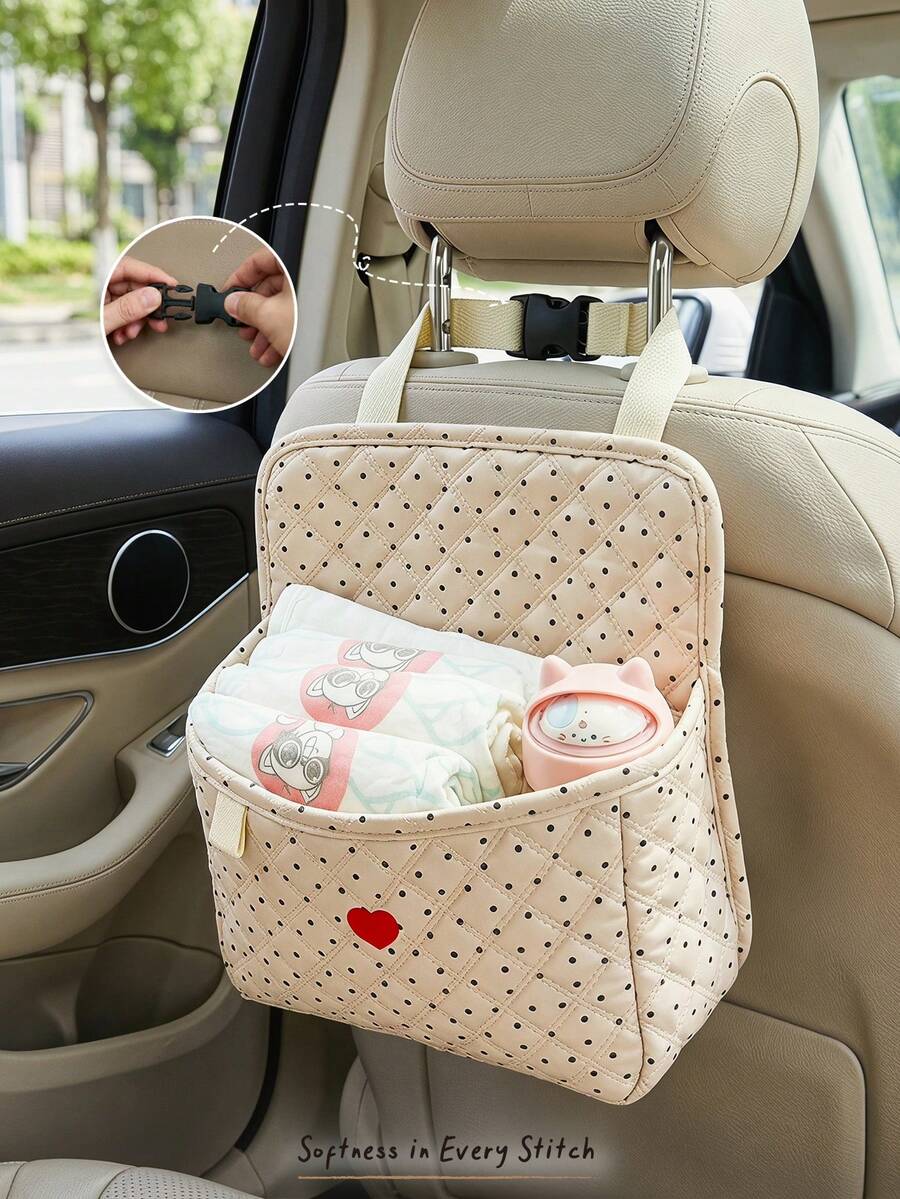 Cozy Pixies 1-Piece Stroller Accessories Polka Dot Love Pattern Storage Bag, Built-In Bottle Compartment, Diaper Storage Mother And Baby Bag, Suitable For Outdoor Convenient Travel Leisure Diaper Bag - Off-white - View 1