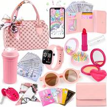 小女孩玩具钱包，幼儿钱包带假化妆品，公主玩具套装，包括手提包、手机、手表、围巾，儿童玩具钱包，生日礼物，适合3、4、5、6岁及以上女孩。 - 彩色 - 查看 8