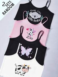 SHEIN Genkimix Kids 女童快乐图案短袖短裤吊带睡衣套装，适合秋季、冬季及所有季节 - 彩色 - 查看 5