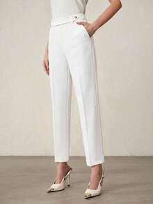 MOTF PREMIUM MINIMALIST COMMUTER SLIM FIT ANKLE SUIT PANTS, SPRING/SUMMER - White - View 5
