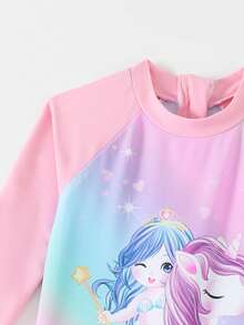 SHEIN 2025新款/女婴可爱美人鱼独角兽图案连体泳衣，适合游泳池、沙滩派对、节日礼物，女婴泳装，女婴沙滩装，女婴游泳服，女婴沙滩装 - 粉色 - 查看 8