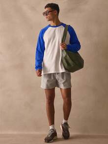 Musero Crew Neck Oversized Long Sleeve Dropped Top Shoulder Contrast Sleeves Tshirt Spring Summer Essentials - Blue - View 5