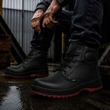 Genuine Leather Pleg Working Boot With Steel Helmet - negro con rojo - View 4