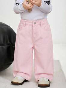 SHEIN Baby Girl Loose Fit Pockets Flare Leg Jeans - Pink - View 1