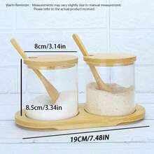 1/2/3 Packs Glass Seasoning Box, Condiment Jar With Wooden Base, Spice Jar, Glass Condiment Container With Spoon, Condiment Jar With Spoon – For Spice, Salt & Sugar Storage,Kitchen Organizer And Grain Storage Container - Clear - View 5
