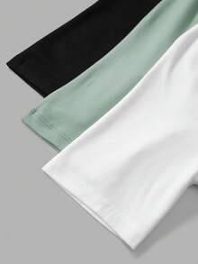 SHEIN BASICS 3件套休闲纯色针织圆领短袖连体衣（女款） - 彩色 - 查看 10