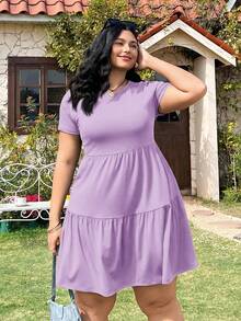 Solflare Plus Size Women's Casual Summer Vacation & Commute Solid Color Short Sleeve Dress - Mauve Purple - View 4