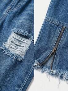 Jean Cut Mom Petite High Shot Straight Chest Light Bottom Closure - Índigo Clásico - View 4