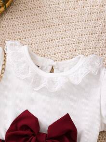 Souflis Souflis Conjunto de 2 piezas de vestido de manga corta con cuello de encaje y sombrero, lindo y dulce, para niñas bebés, adecuado para vacaciones de verano y fiesta - Multicolor - Ver 5