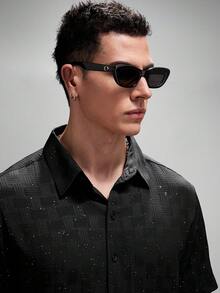 Zorclune 男士休闲翻领单排扣短袖衬衫，通勤和外出皆宜；男士水钻衬衫；男士闪亮衬衫；男士短袖衬衫；男士哥特衬衫；男士休闲黑色衬衫 - 黑色 - 查看 6