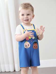 CoComelon X SHEIN Cartoon Print Baby Boy Bib Overalls Shorts - Blue - View 5