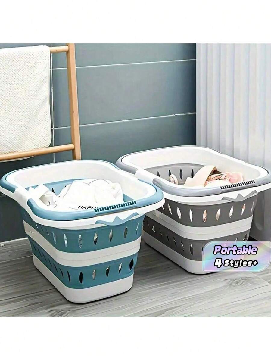 Foldable Laundry Basket, Wall-Mounted Clothes Storage Basket, Bathroom Laundry Basket, Large Plastic Laundry Basket, For Bathroom, Bedroom, Living Room, Dormitory, Home Organization And Storage, Laundry Basket - Multicolor - View 1