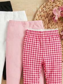 SHEIN Calça xadrez de cintura alta e corte justo para bebê menina - Vermelho e branco - Ver 5
