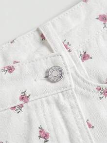 SHEIN MOD 女士夏季休闲度假通勤碎花裹身牛仔裙裤 - 白色 - 查看 3