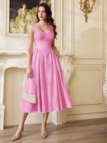 Vestido elegante vintage para mujer con bolsillos, vestido de té casual amarillo para fiestas, festivales y vacaciones, vestido blanco de verano para mujer, vestido de fiesta con c - Rosa 3 - Ver 2