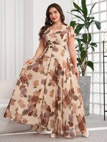 Reflora 大码女士优雅印花连衣裙，夏季婚礼礼服 - 彩色 - 查看 6