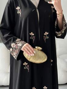 Yasmyna Abaya Arab Longgar Lengan Panjang Bordir Bunga untuk Wanita - Hitam - View 7