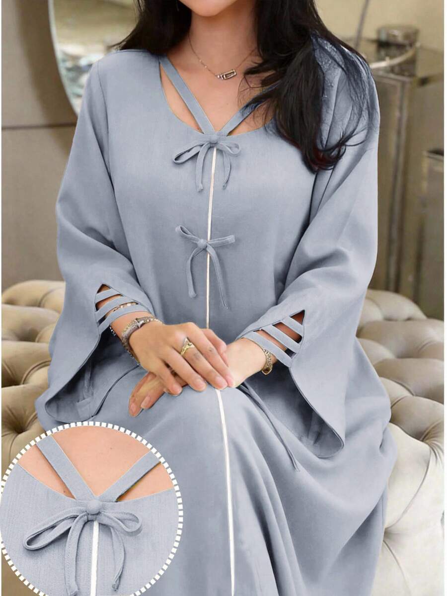 Yasmyna Đầm dự tiệc kiểu Ả Rập màu trơn buộc dây dành cho nữ